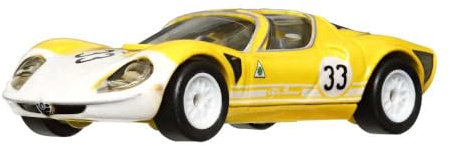 Hot Wheels Die Cast Modello Auto Car Culture Circuit Legends 1969 Alfa Romeo 33 Gelb Maßstab 1:64 7cm HCJ91