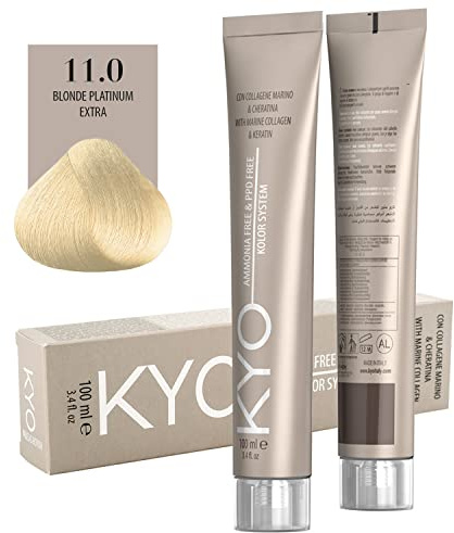 Kyo Hair Color 100 ml – Tinte para el cabello sin amoniaco enriquecido con queratina y colágeno marino (11.0 rubio platino extra)