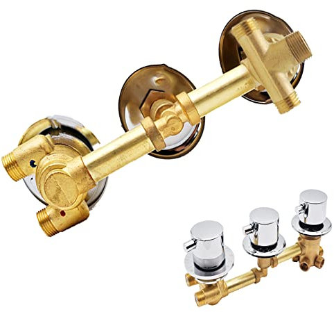 2/3/4/5 Voies Mitigeur Thermostatique Robinets De Douche,Laiton Mitigeur Cabine De Douche Aves Cartouche Céramique,Trois Support Commande,G1/2,Argent Thread 3 way