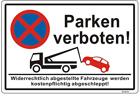 Goodvia Parken Verboten Schild Metall Reflektierend, 44×30 cm Parken Verboten Schild Aluminium, Parken Verboten Schild Groß, Parken Verboten Schild Kostenpflichtig Abschleppen
