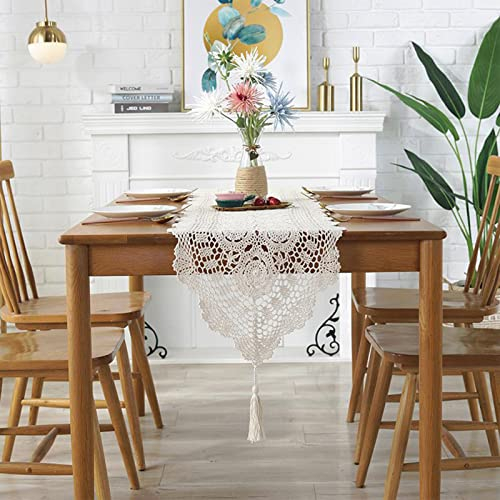 Syfunlv Makramee Tischläufer Rechteckige, Quasten Tischläufer 40cm x 90cm Boho Tischläufer Gehäkelt Stickerei Tischläufer, Boho Vintage Bauernhaus Tabletop Dekor,für Hochzeit Rustikales (40 x 60 cm)