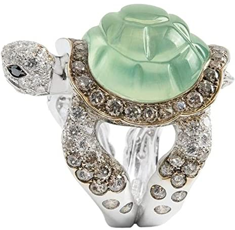 luoluoluo Sterling Silber Schildkröte Ring Grüner Opal Ring Schildkröte Schmuck Langlebigkeit Geschenk Mauspad Der Ringe Geschnitzt Schwarz Braun Diamant Ring