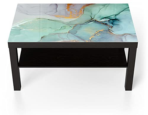 DEQORI Glastisch | schwarz groß 90x50 cm | Motiv Zerlaufene Wasserfarbe | ausgefallener Beistelltisch aus Glas | Hochglanz Couchtisch fürs Wohnzimmer | moderner Couch Tisch mit Design