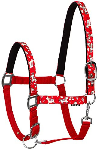 Start Unicorn36 Halfter für Pferde Vollblut, Pony – Stallhalfter mit zweistufiger Verstellung - Kinn und Genickstück – Weidehalfter, Pferd Halfter Warmblut neoprengefüttert (Rot, Pony)