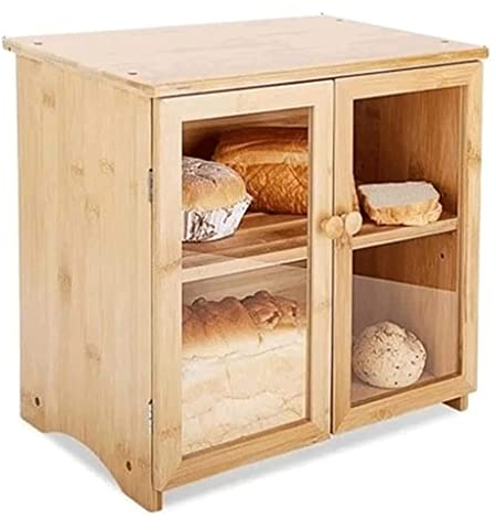 perfekt Brotkästen Brotkasten aus Bambus mit transparentem Fenster, Brothalter mit 2 Ebenen für die Aufbewahrung von Lebensmitteln in der Küche, Brotkasten mit großer Kapazität Aufbewahrungsbox