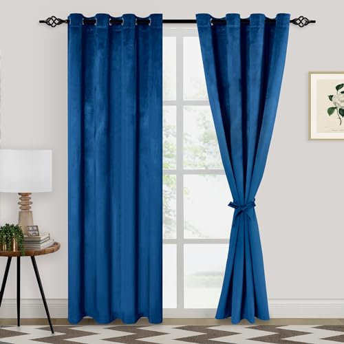 XWZO Samtvorhänge in Königsblau, 213 cm lang, elegante weiche Luxus-Vorhänge für Wohnzimmer, wärmeisoliert, Raumverdunkelung, königsblauer Vorhang für Schlafzimmer, Dekoration, Samtvorhänge, Set 2