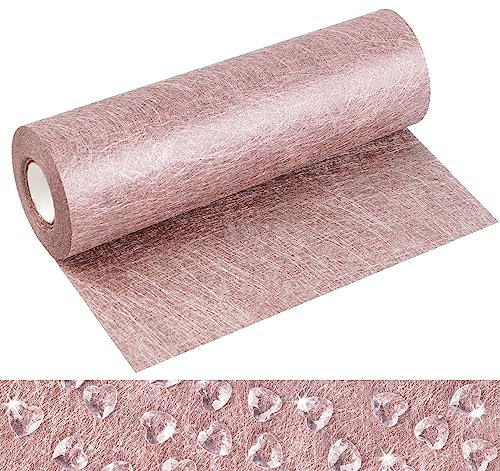 Anstore Xmas Table Runners Roll, Gold Pink Table Runner with 150pcs Rhinestone,9x1181 Christmas Table Decoration,Fiber Non-Woven Fabric Table Runner for Wedding Party Christmas Flower Gift Wrapping