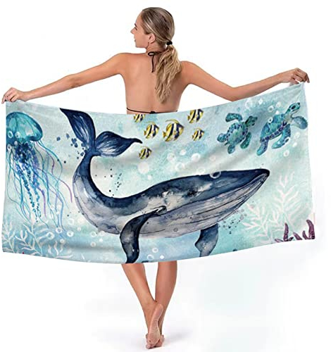 Oneshlee Strandtuch Mikrofaser Sandfrei, Strandtuch Groß Für Damen Herren, Strandhandtuch Erwachsener Kinder, Strand Handtuch Badetuch Badehandtuch Dünn Für Pool Schwimmbad (Wal 75x150cm)