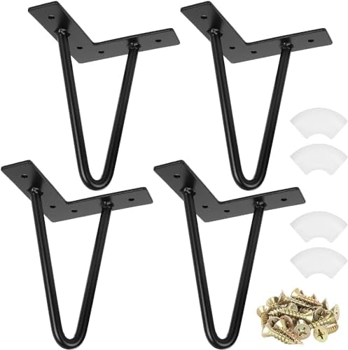 ASelected Lot de 4 Pieds de Table Basse Industrielle, Pied Épingle 10cm/ 6in, Hairpin Legs Support de Table en Fer Forge, Pied de Meuble Métal Noir pour Table Basse, Meuble Bas, Meuble TV
