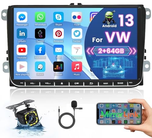 2G+64G Android 13 Autoradio 9 pollici per VW Passat Jetta Golf Polo Skoda Radio, Stereo 2 Din con Schermo Tattile Autoradio Vivavoce Bluetooth WiFi GPS FM Telecamera Retromarcia
