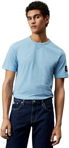 Calvin Klein Jeans T-Shirt Manches Courtes Homme Badge Regular Col Ras-du-Cou, Bleu (Dusk Blue), S