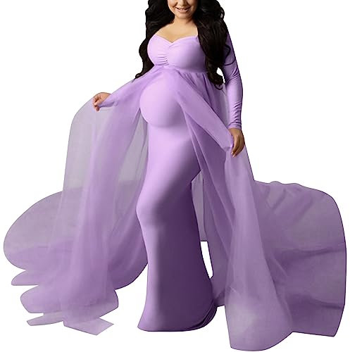 LAEMILIA Robe de Grossesse Maternité Tulle Longue Pour Shooting Photo, Photoshoot, Cérémonie, Mariage, Soirée Cocktail - Vêtement Élégant Enceinte M-XXL
