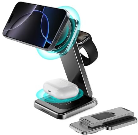 SPGUARD Magnetic Wireless Charger,Foldable 3 in 1 Wireless Charging Station compatible with iPhone16/15/14/13/12 Series,iWatch Series/Ultra 2,AirPods4/3/2/Pro(Magnetic)