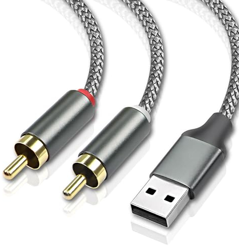 MEIRIYFA USB a 2RCA cavo audio, USB 2.0 a 2RCA maschio 2 Phono connettore Y cavo separatore, PC USB a convertitore audio stereo con decodificatore chip HIFI per amplificatore altoparlante (2M)