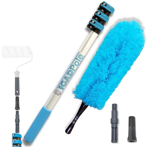 2-5 ft (1.5m) Telescopic Extension Pole with Paint Roller Adaptor, Microfibre Feather Duster, Acme & Push-in Connectors, Lightweight Telescoping Pole for Paint Roller Extension Pole – IGADPole