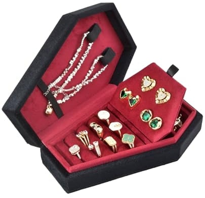 BELOWSYALER Aufbewahrungsboxen, Gothic-Schmuckkästchen in Sargform, stilvolle Samt-Ringe, Halsreif-Box, Etui, Halloween-Schmuck-Organizer, Dekorationen für Mädchen