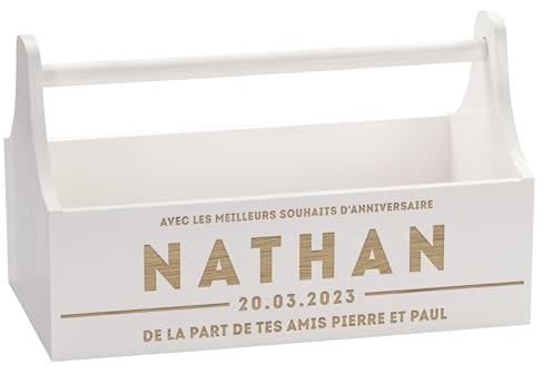 LAUBLUST Große Werkzeugkiste Motiv Gratulation - Personalisiert mit Individueller Wunsch-Gravur - 34x18x20cm, Weiß, FSC® | Geschenkkiste - Geschenk-Verpackung | Aufbewahrungskiste | Flaschen-Korb