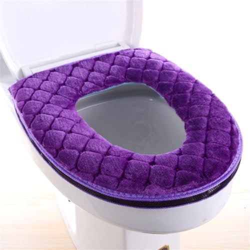 Treer Toilet Seat Cover Pads, Thicker Soft Toilet Seat Cushion Warmer Washable Bathroom Toilet Seat Covers Reusable Cushion for Winter Universal Size (1pc,Purple)