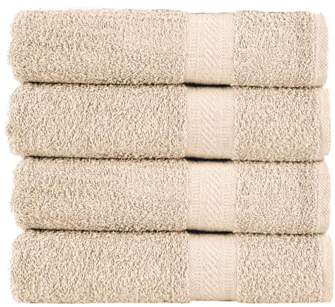 SweetNeedle Lot de 4 Grands draps de Bain (70 x 140 cm) - 500 g/m² 100% Coton de Luxe, Ultra Doux, qualité hôtelière, très Absorbant pour Salle de Bain, Douche, Plage et Usage Quotidien (Crème)
