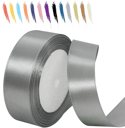 Grau 25mm Satinband 23 Meter, Polyesterband, verschönern Sie Ihre Bastelarbeiten und Feiern, ideal für Geschenkverpackungen, Dekorationen, Hochzeitsautoband, Bänder zum Basteln