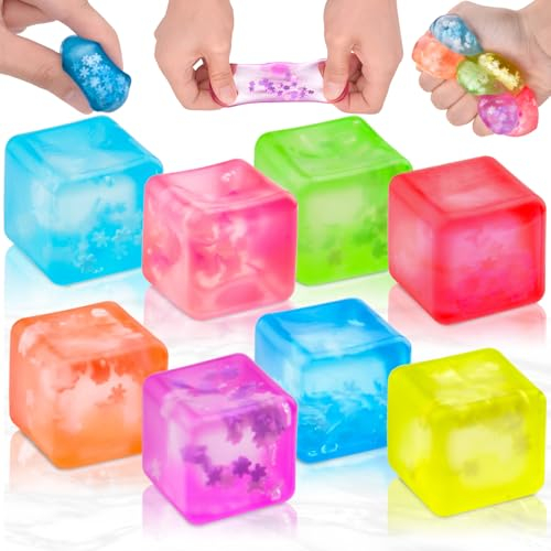 8 Stück Stressball für Erwachsene Kinder, Cube Anti Stress Bälle, Sensorisches Eiswürfel Antistressball, Squishy Fidget Cube Mitgebsel Kindergeburtstag 6 -10 Jahre für Angst Abbauen