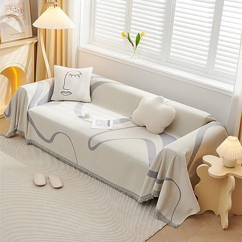 Bishilin Sofaüberwurf rutschfest, Sofabezug 3 Sitzer Nordisch mit Hellgrau Gestreift 180x300CM Couchbezug Eckcouch Universal