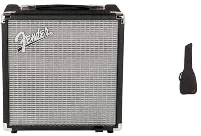Fender Rumble 15, Bass Amp, 15W, Suitable For Electric Bass Guitar, Small/Compact Bass Practice Amp, Black/Silver & Electric Bass Gig Bag - FB405 - Black