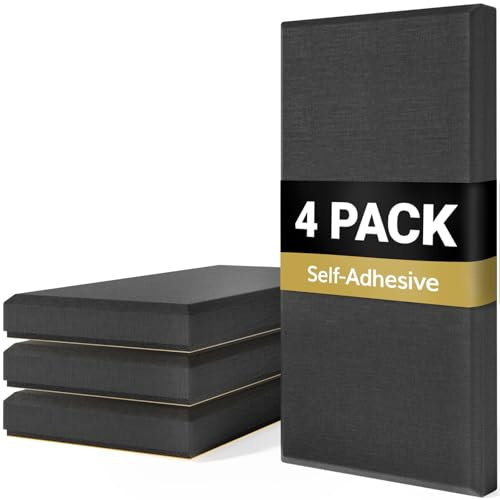 TONOR 4 PCS Grande Espuma Acústica Paneles,60x30x6 cm,Paneles Acústicos de Fibra de Vidrio 3D con Autoadhesivo Completo, Panel Pared Decorativo, para Estudio, Sala de Estar, Hogar, Oficina, Negro