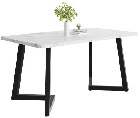 Merax Esstisch 117x68cm, Rechteckiger Marmormuster Esstisch, für 4-6 Personen, Metallrahmen, Metallbeine, geeignet für Restaurant, Wohnzimmer, Küche,Wohnzimmer, Weiß/Schwarz