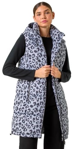 Roman Originals Quilted Gilet with Hood for Women UK Ladies Sleeveless Coat Hooded Jacket Padded Bodywarmer Winter Lightweight Warm Autumn Funnel Neck Longline Soft Bubbly - Grey - Size 10