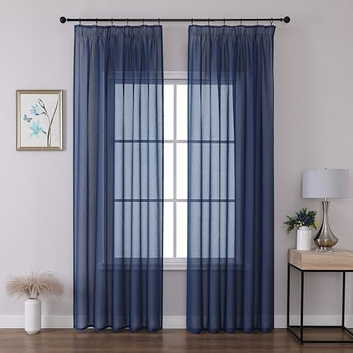 Joydeco 2er Set H225 x B140 cm Königsblau Vorhänge für Schienensystem Transparent Vorhang Lang Gardinen mit Kräuselband Polyester Curtains Schlafzimmer