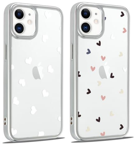 Foonary 2 Stück Transparent Hülle für iPhone 12/iPhone 12 Pro 6,1, Handyhülle mit Aesthetic Herz Muster Motiv Design Mädchen Frauen Case, Silikon Durchsichtig Schutzhülle Cover für iPhone 12/12 Pro