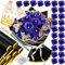 Blumenstrauß mit 28 blauen Glitzer-Rosen, künstlicher Blumenstrauß mit Diomand-Anstecknadeln, blaue Rosen, zum Selbermachen, glitzerndes Blumenarrangement für Valentinstag, Jahrestag, Hochzeit,