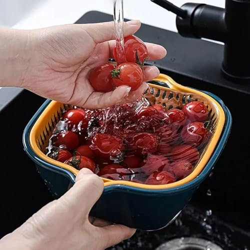 6-Pack 2-in-1 Vegetable Washing Basket Set – Kitchen Colander and Bowl for Draining and Cleaning Fruits, Vegetables, Pasta, Rice, and More– BPA-Free Plastic
