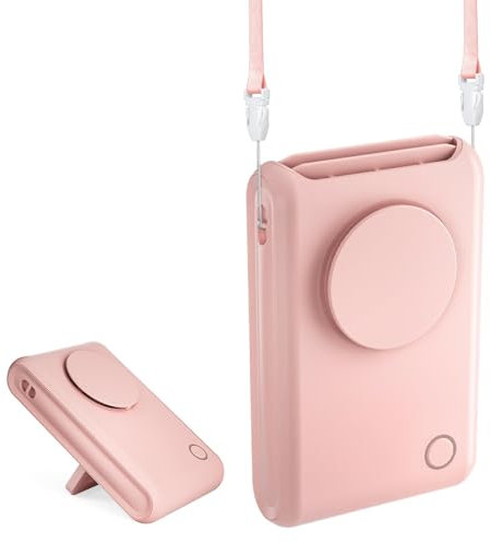 Yirochan Clip on Fan with Lanyard - Small Personal Fan with Sturdy Clamp, 3 Speed USB Rechargeable Fans, Adjustable for Office Home Camping Traveling Waist Neck Hanging (Pink)