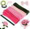 QMLING 400 Stück Pfeifenputzer zum Basteln, Pfeifenreiniger Blumen Set, 4 Farben Pipe Cleaner mit Blumen Staubblatt Floral Tape Blumendraht und Geschenkband für DIY Blumenstrauß