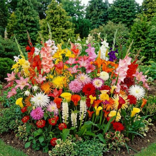 50 sommarblommor lökar Budget Classic Mix (50 lökar) | Exklusiv blandning av Holland | Fleråriga växter för trädgård, krukor, balkong (inga frön, stora lökar)