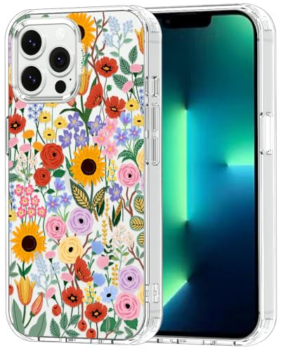 MOSNOVO Case for iPhone 13 Pro Max, [Buffertech 6.6ft Military-Grade Drop Protection] [Anti Peel Off Tech] Clear TPU Bumper Phone Case Cover Design - Blossom & Bloom