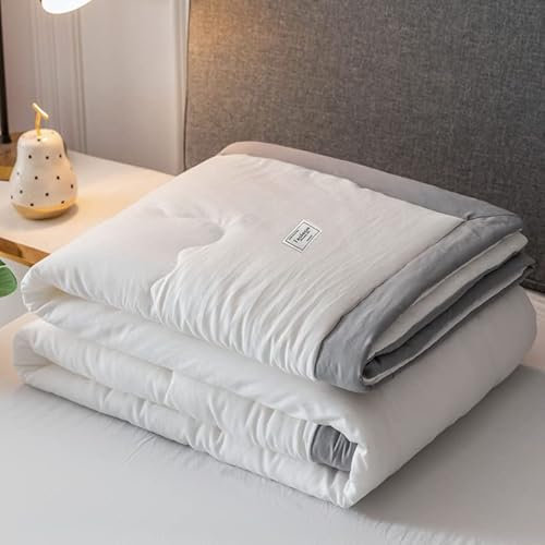 Hiseng Couette 1 Personne en Microfibre, Couette Imprimée Couleurs Unies Reversible pour 4 Saisons, Tempérée Duvet sans Housse 2 Personnes pour Adulte Enfant (Blanc,200x230cm)