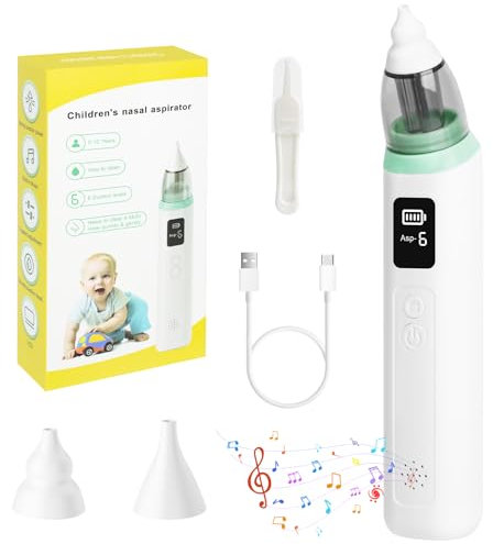 Nasensauger Baby Elektrisch, Nasensauger Baby mit 6 Saugstufen und 2 Silikonspitzen, Nasensauger Baby Staubsauger mit Musikfunktion, LCD-Display Wiederaufladbar für Babys und Kinder, Grün
