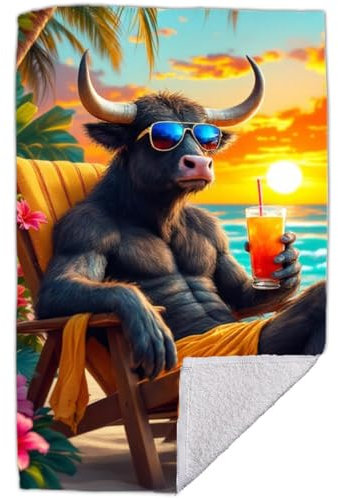 RPLUS Strandtuch 70 x 140 cm mit Bullen-Motiv – Baumwolle, weich - Badetuch