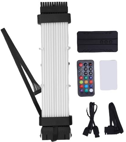 Yanmis ARGB PSU Cable, Light Up LED Strip Set for PC Motherboard and Graphics Card, ARGB Motherboard Power Supply Extension Cable, Compatible with 8 Pin, 24 Pin, Meteor (SK3 Controller Black)