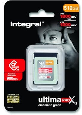 Integral 512GB CFexpress Memory Card Type B 2.0, 8K RAW & 4K 120 FPS 1800MB/s Read, 1200MB/s Write Speed, 900MB/s Sustained Write Designed for the Cinematographer and Professional Photographer