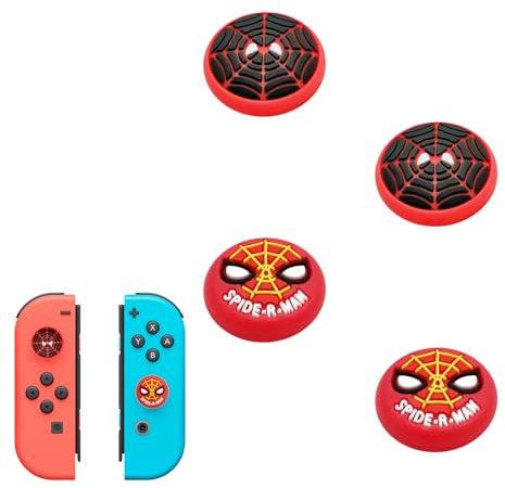 Haofun Silicone Tappi Joystick per Nintendo Switch 2 (2025), 4 Pezzi Silicone Joystick Thumb Stick Grips Cap Cover Protettiva, Migliora l'esperienza di Gioco (per Cappello Spider Man - Rosso + Nero)