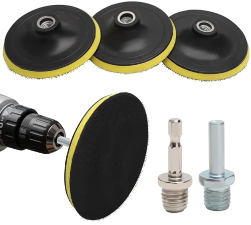 TMZELOA Plato Lijador 125mm 3 Unidades - Soporte con Velcro M14 y Eje 8mm - Accesorio Universal para Taladro, Amoladora y Pulidora Auto, Madera y Metal