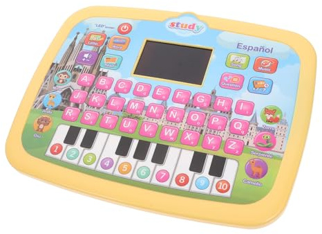 CVUTOVO Bilingual Spanish Learning Tablet for Preschoolers Interactive Abc Spelling and Pronunciation Teaching Musical Educational Device for Boy Girl Portable Language Learning Pad