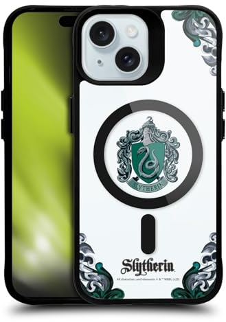 Head Case Designs Offizielle Harry Potter Slytherin Häuser Black Shockproof Bumper Case [Military Grade Protection] Compatible with Apple iPhone 15 and Compatible with MagSafe