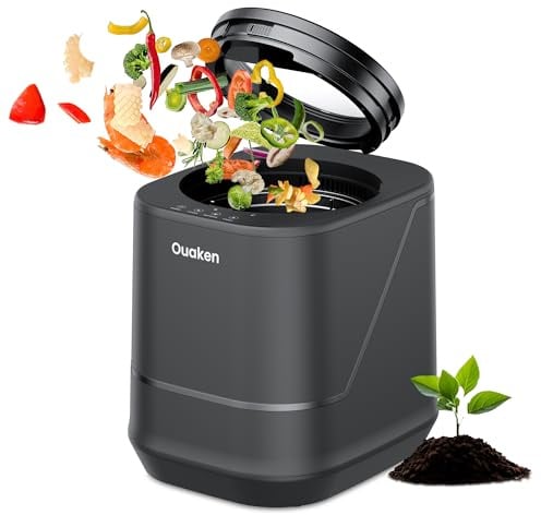 Ouaken Smart Compostiera Elettrica da Cucina 4L | 3 Modalità, Anti-Odori, Silenziosa, Autopulente, Riduce del 90% i Rifiuti Alimentari, Trasforma gli Scarti in Fertilizzante