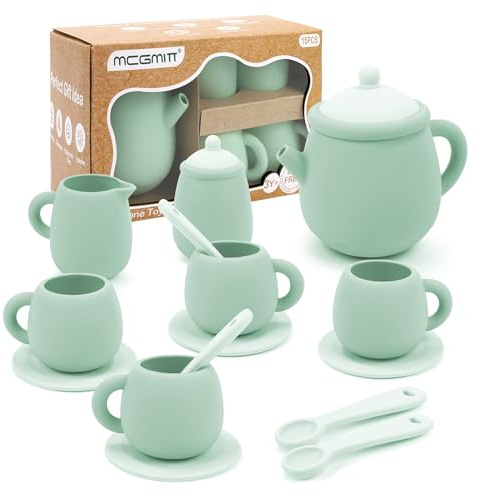 MCGMITT Set da Tè per Bambini 15 Pezzi, Servizio da Tè in Silicone Senza BPA, Gioco di Imitazione Tea Party Accessori Cucina con Teiera Tazze Giochi Educativi Montessori Regalo Bambina Bambino 3+ Anni