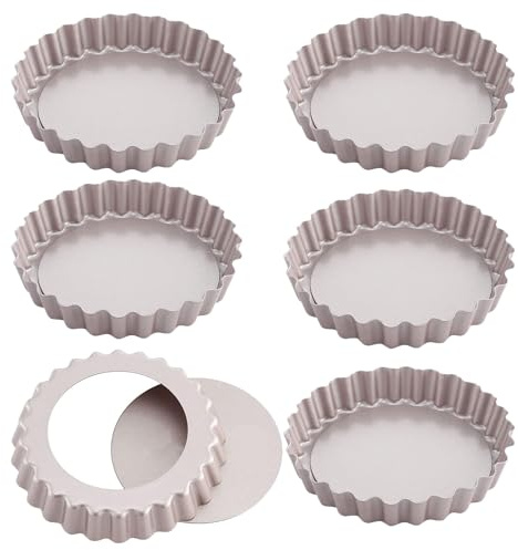 Tartelette Förmchen 6er-Pack, 10 cm mit Hebeboden & Antihaftbeschichtung - Quicheform und Tarteform für Obstkuchen, Weihnachtsgebäck und Familienessen